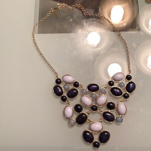 gold chain necklace with light & navy blue stones